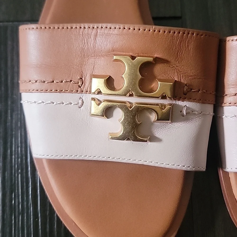 Tory Burch Everly Two-Tone Leather Slide Sandal - Picture 2 of 5